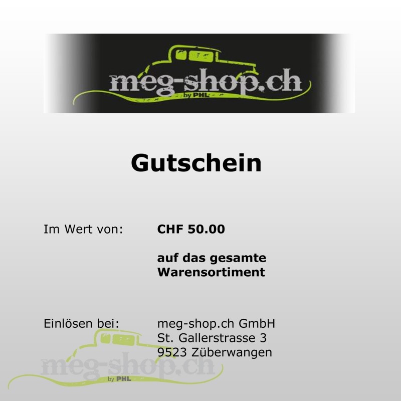 Gutschein CHF 50.00 meg-shop.ch